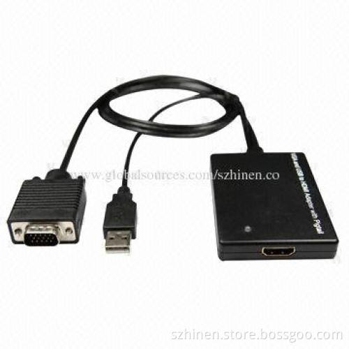 VGA and USB to HDMI Adapter with Pigtail, Supports 165MHz/1.65Gbps Per Channel Bandwidth